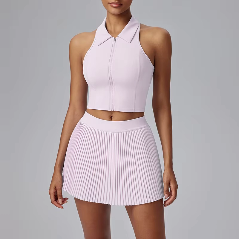 Breathable Sleeveless Support Top and Pleated Golf Skort Set