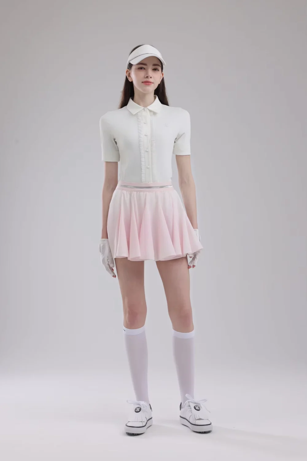 Ruffle-Trim Polo and Flared Golf Skort Set