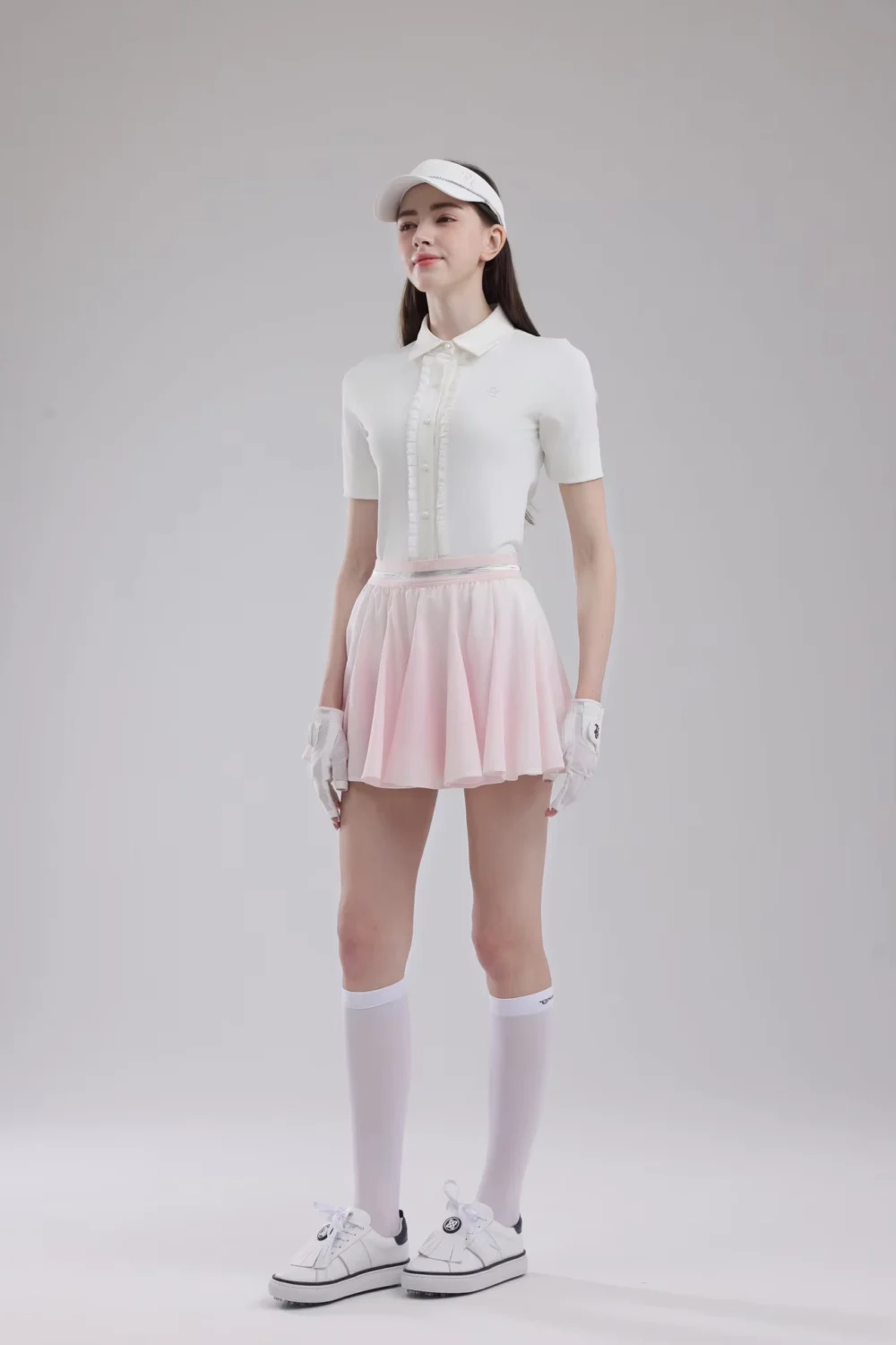 Ruffle-Trim Polo and Flared Golf Skort Set