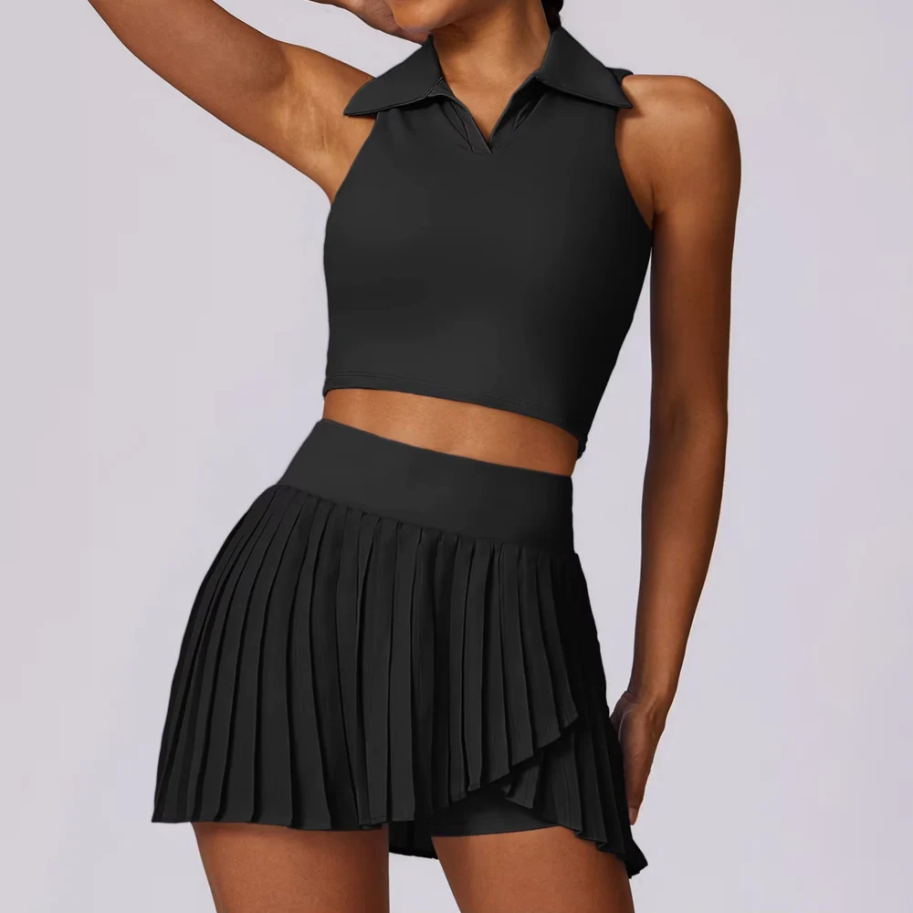 Breathable Sleeveless Golf Top and Skirt Set
