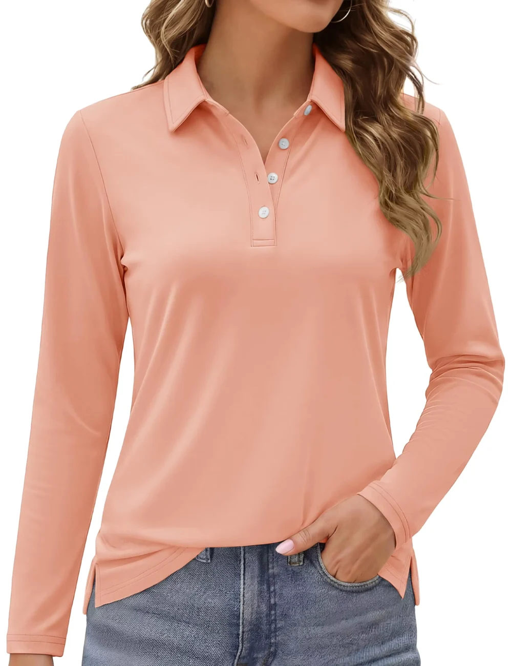 UPF 50+ Quick-Dry Long-Sleeve Golf Polo with Side Slits