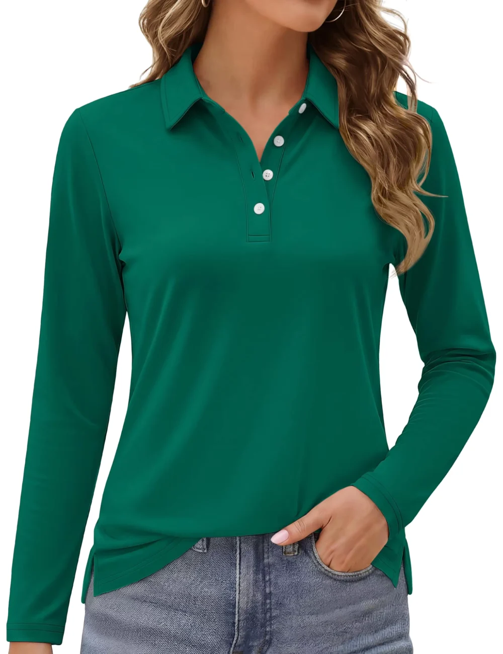UPF 50+ Quick-Dry Long-Sleeve Golf Polo with Side Slits