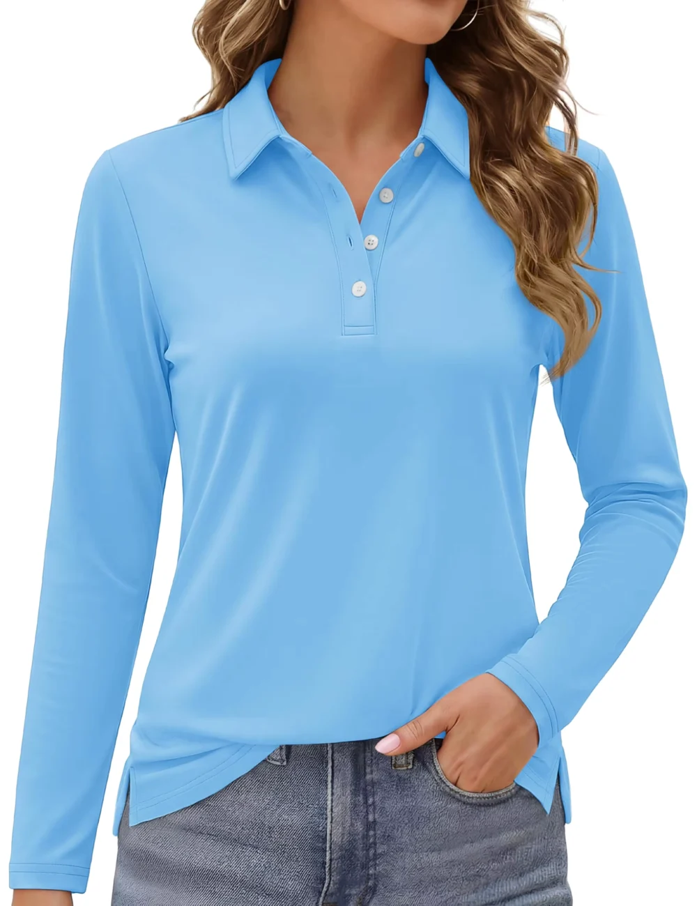 UPF 50+ Quick-Dry Long-Sleeve Golf Polo with Side Slits
