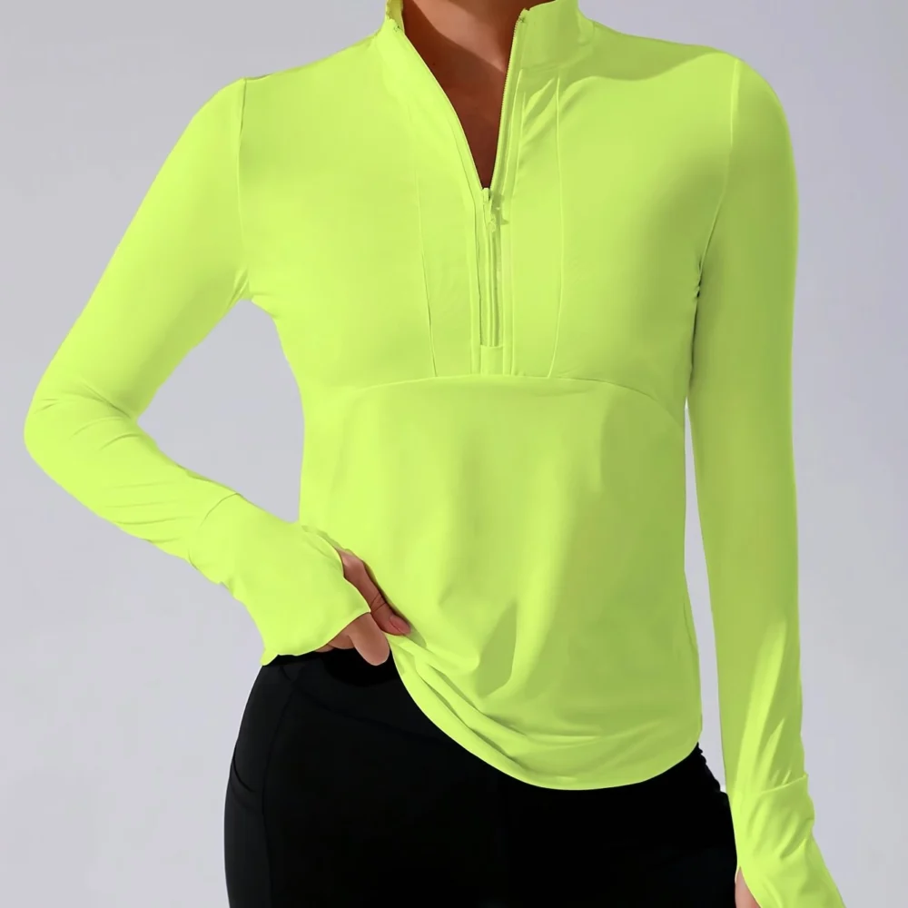 Solid Half-Zip Long-Sleeve Golf Top with Thumb Holes