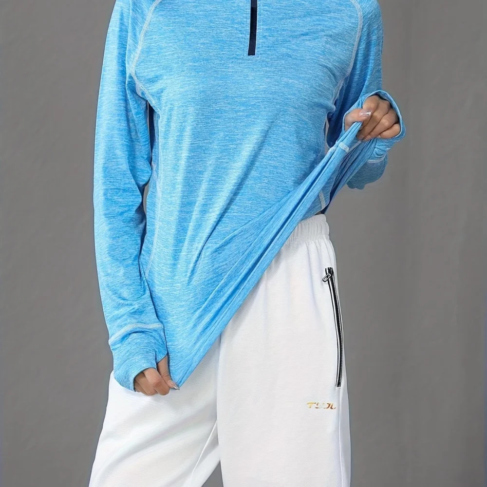Quick-Dry Half-Zip Long-Sleeve Golf Top with Stand Collar