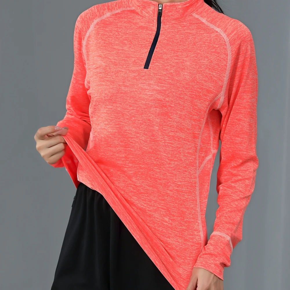 Quick-Dry Half-Zip Long-Sleeve Golf Top with Stand Collar
