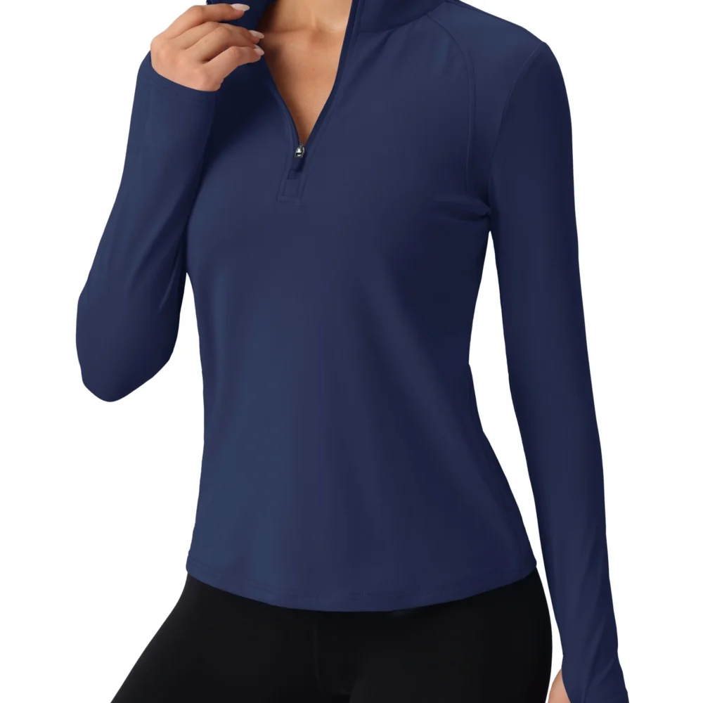 Lightly Brushed Quarter-Zip Golf Top with Thumbholes and Hidden Pockets