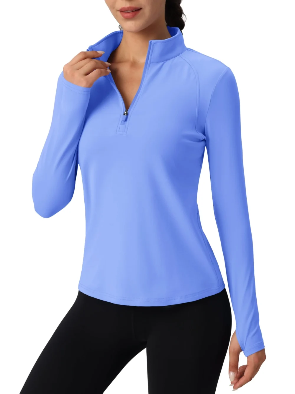 Lightly Brushed Quarter-Zip Golf Top with Thumbholes and Hidden Pockets