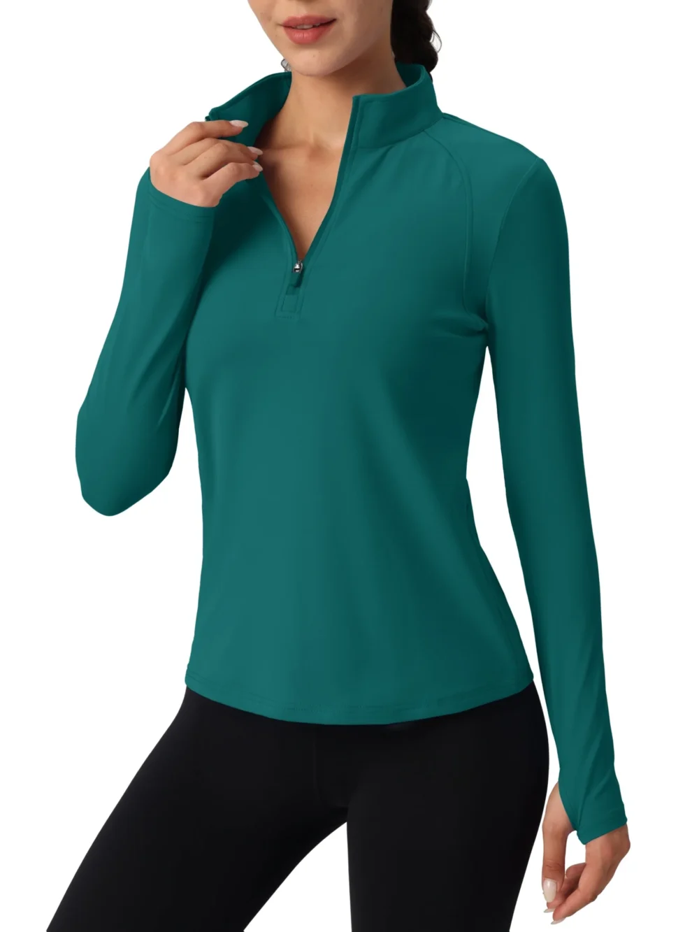 Lightly Brushed Quarter-Zip Golf Top with Thumbholes and Hidden Pockets