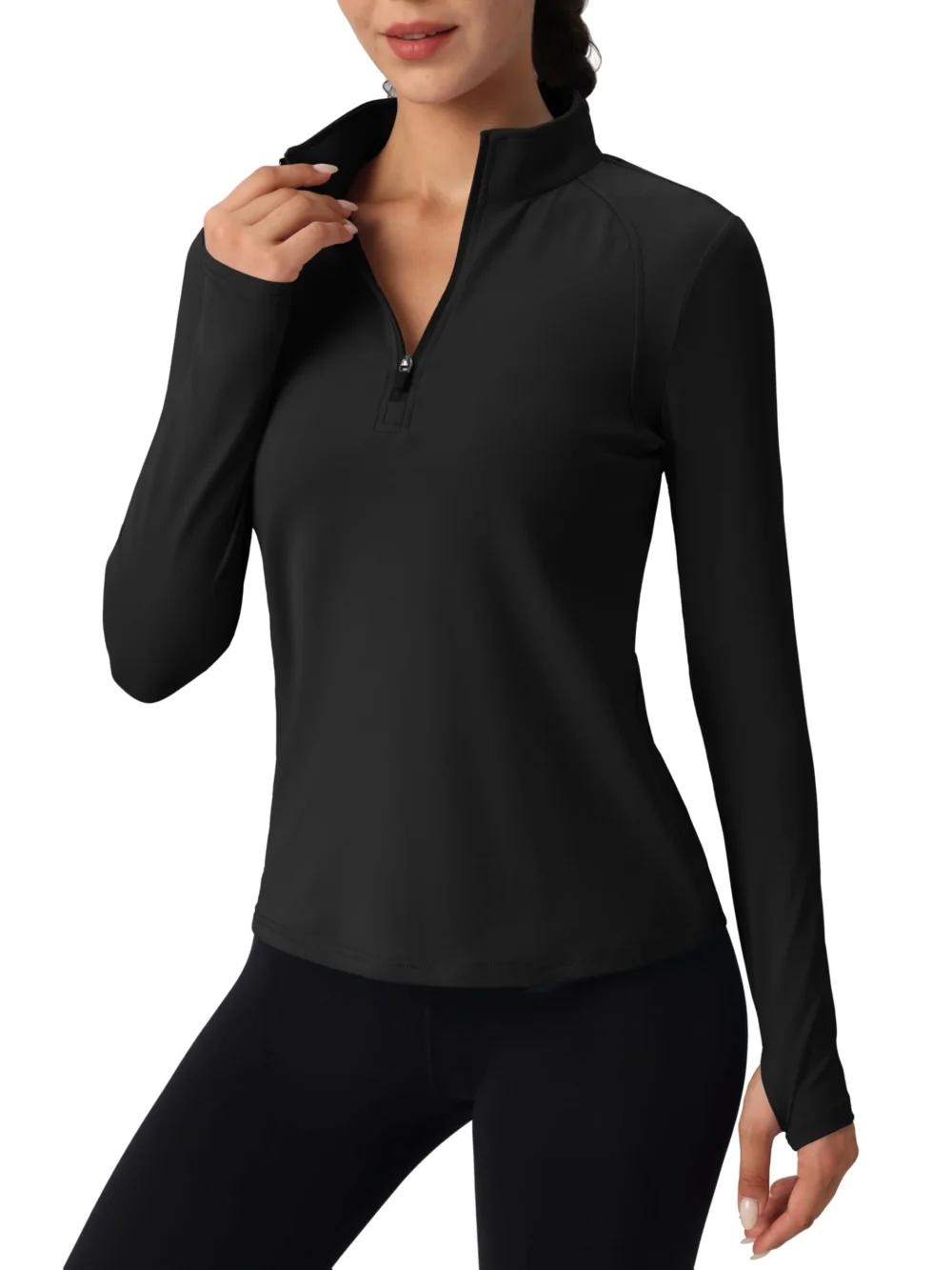 Lightly Brushed Quarter-Zip Golf Top with Thumbholes and Hidden Pockets