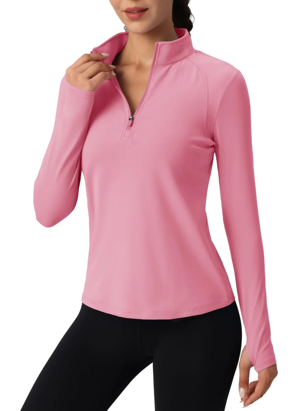 Lightly Brushed Quarter-Zip Golf Top with Thumbholes and Hidden Pockets