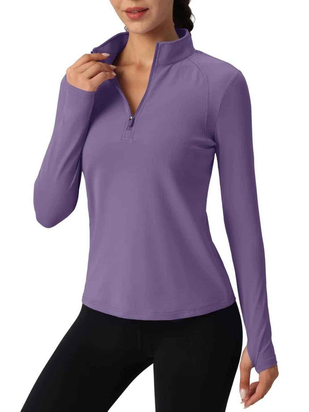 Lightly Brushed Quarter-Zip Golf Top with Thumbholes and Hidden Pockets