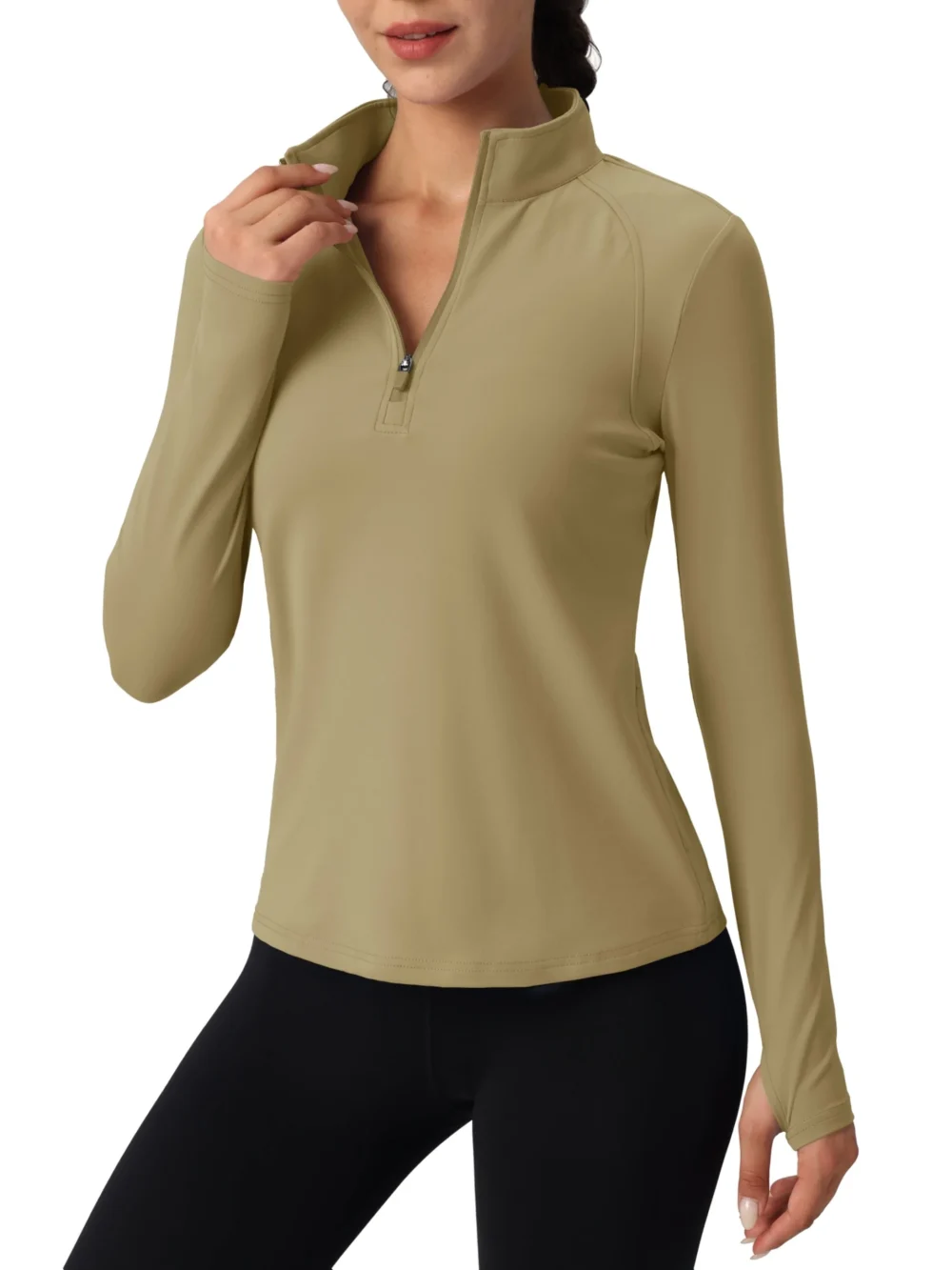 Lightly Brushed Quarter-Zip Golf Top with Thumbholes and Hidden Pockets