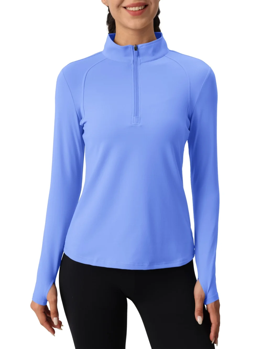 Lightly Brushed Quarter-Zip Golf Top with Thumbholes and Hidden Pockets