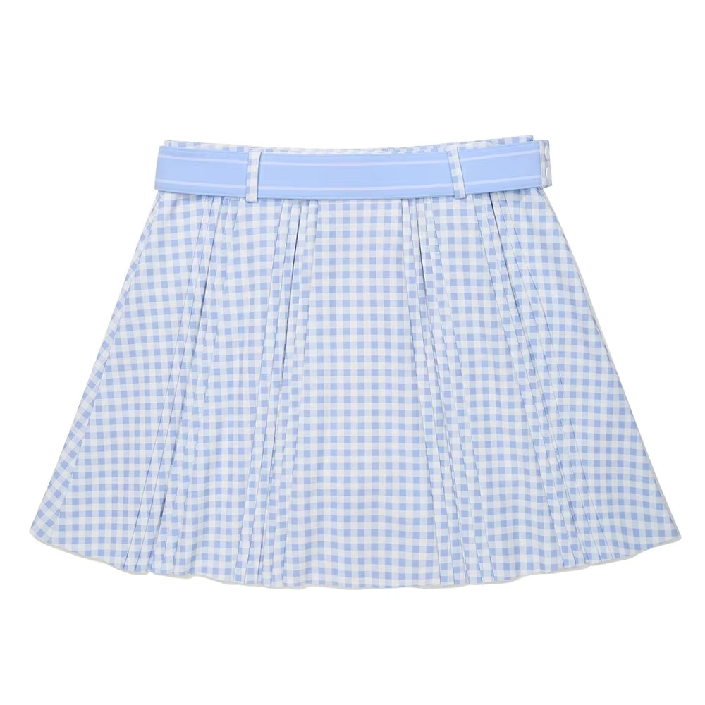 Lightweight Plaid High-Waisted Golf Skort with Quick-Dry Fabric