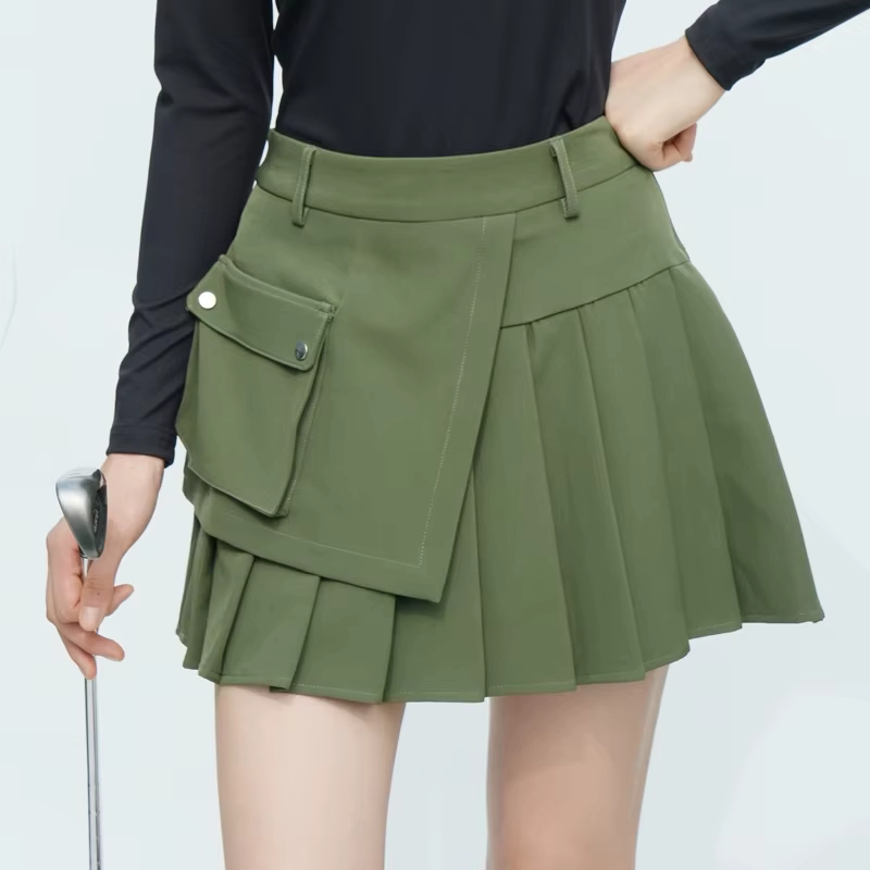 Breathable High-Waisted Pleated Golf Skort with Pocket