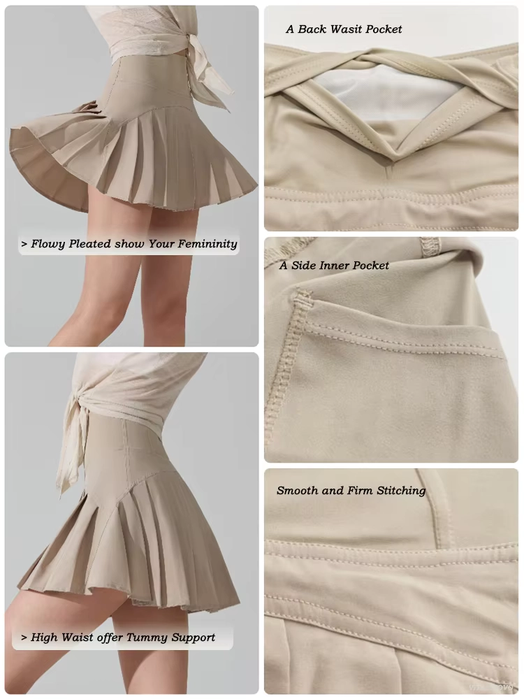 Falda pantalón de golf plisada elástica en cuatro direcciones con bolsillos dobles