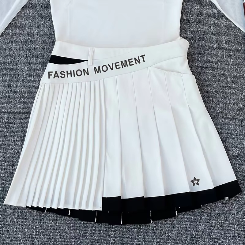 Mesh-Sleeve Long-Sleeve Golf Polo and Pleated Skort