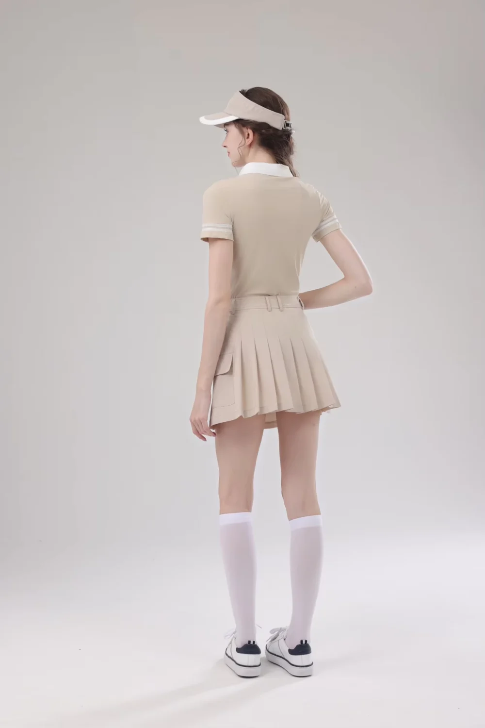 Contrast-Trim Short-Sleeve Golf Polo and Flared Skirt