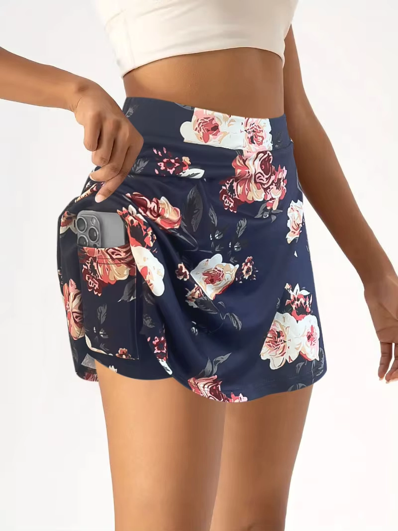 Floral Print High-Waisted Pleated Summer Golf Skort