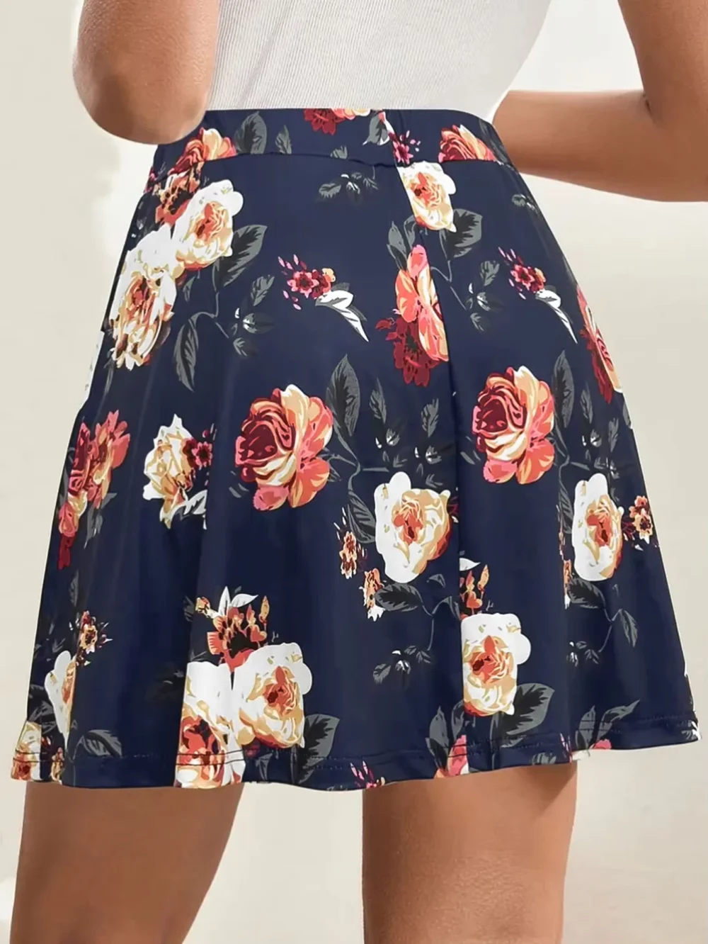 Floral Print High-Waisted Pleated Summer Golf Skort