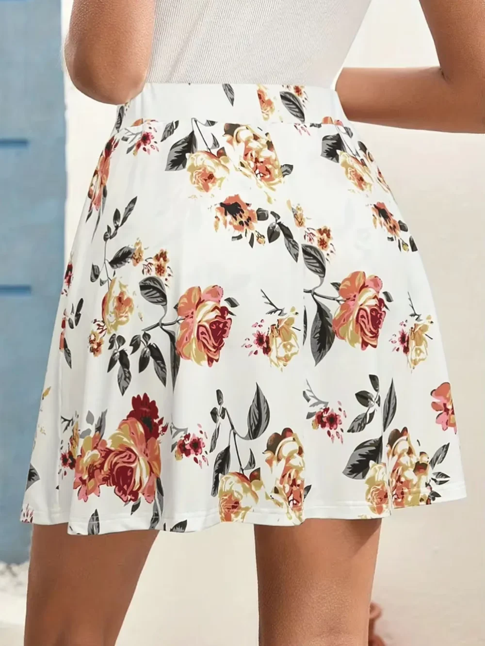 Floral Print High-Waisted Pleated Summer Golf Skort