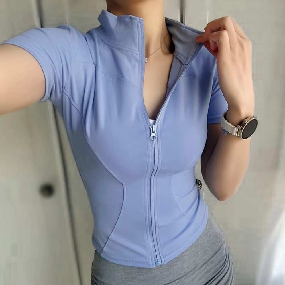 Lightweight Zip-Front Short-Sleeve Golf Top with Curved Seams