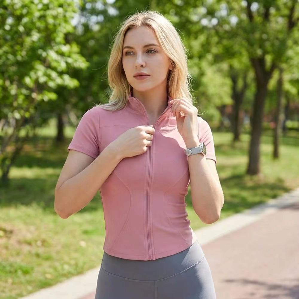 Lightweight Zip-Front Short-Sleeve Golf Top with Curved Seams
