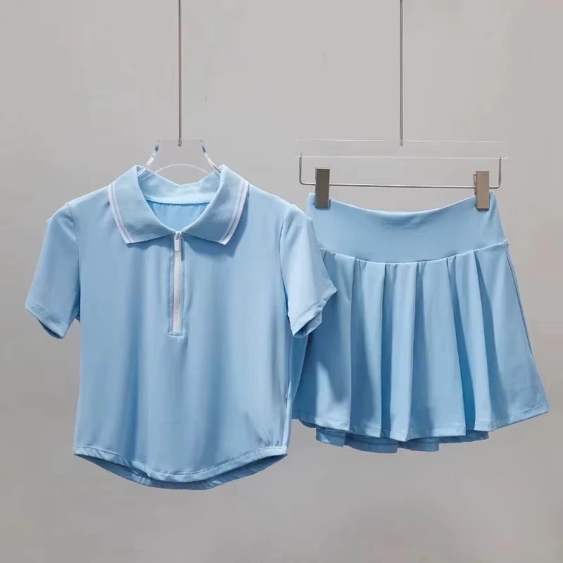 Flexible Color-Block Golf Polo and Pleated Skort Set