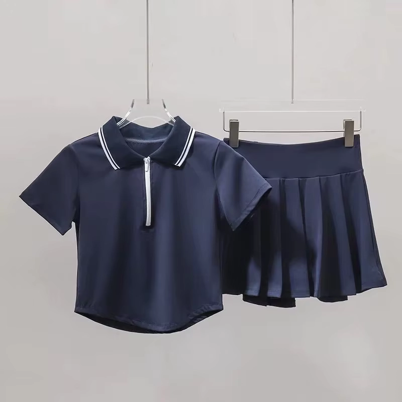 Flexible Color-Block Golf Polo and Pleated Skort Set