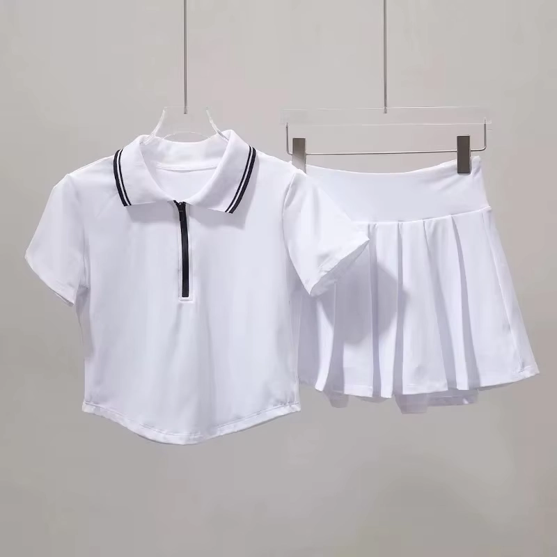 Flexible Color-Block Golf Polo and Pleated Skort Set