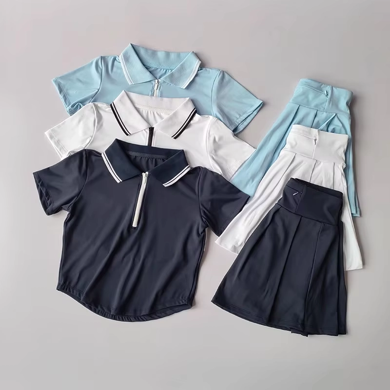 Flexible Color-Block Golf Polo and Pleated Skort Set