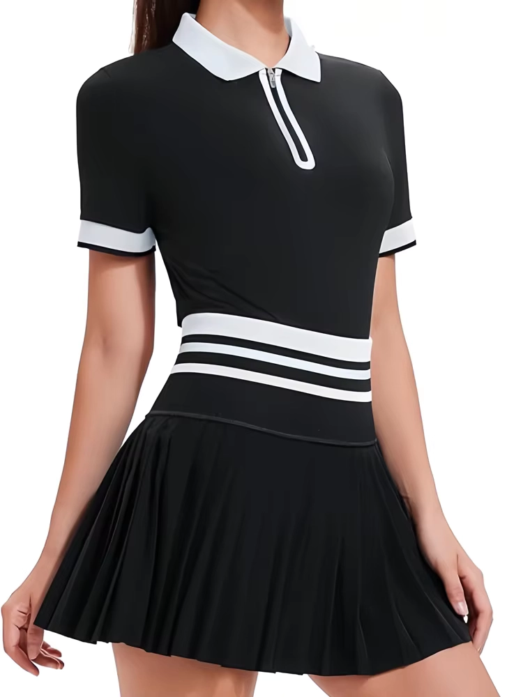 Moisture-Wicking Quarter-Zip Golf Top and Pocketed Pleated Skort Set