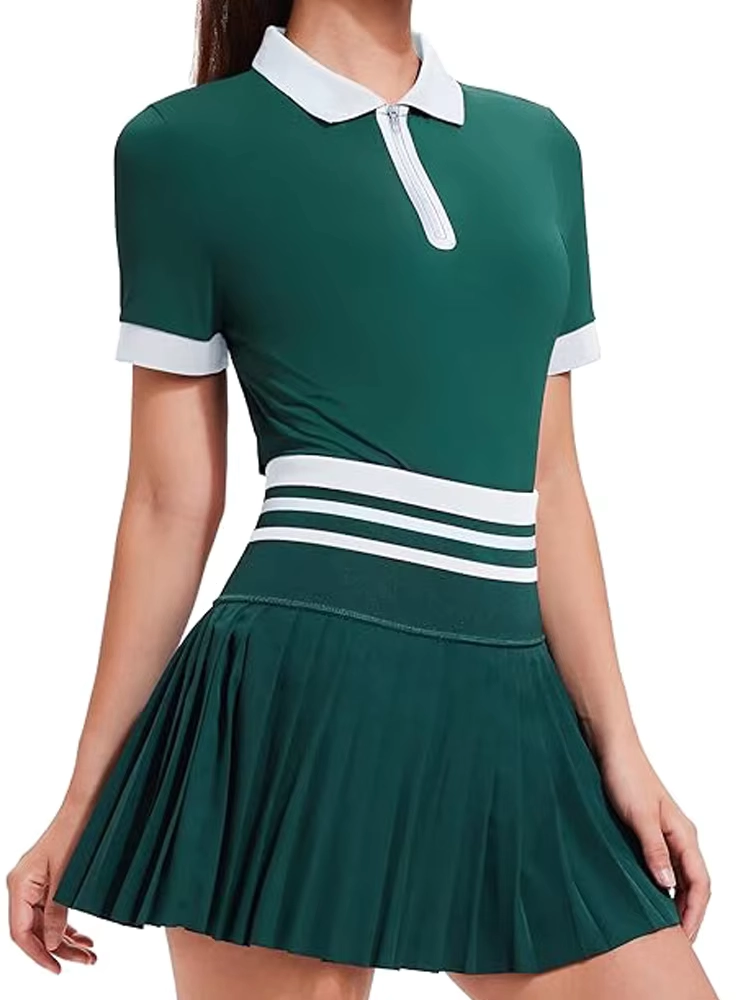 Moisture-Wicking Quarter-Zip Golf Top and Pocketed Pleated Skort Set