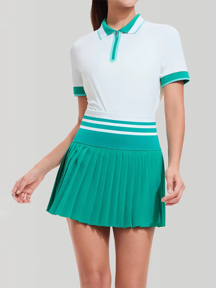 Moisture-Wicking Quarter-Zip Golf Top and Pocketed Pleated Skort Set