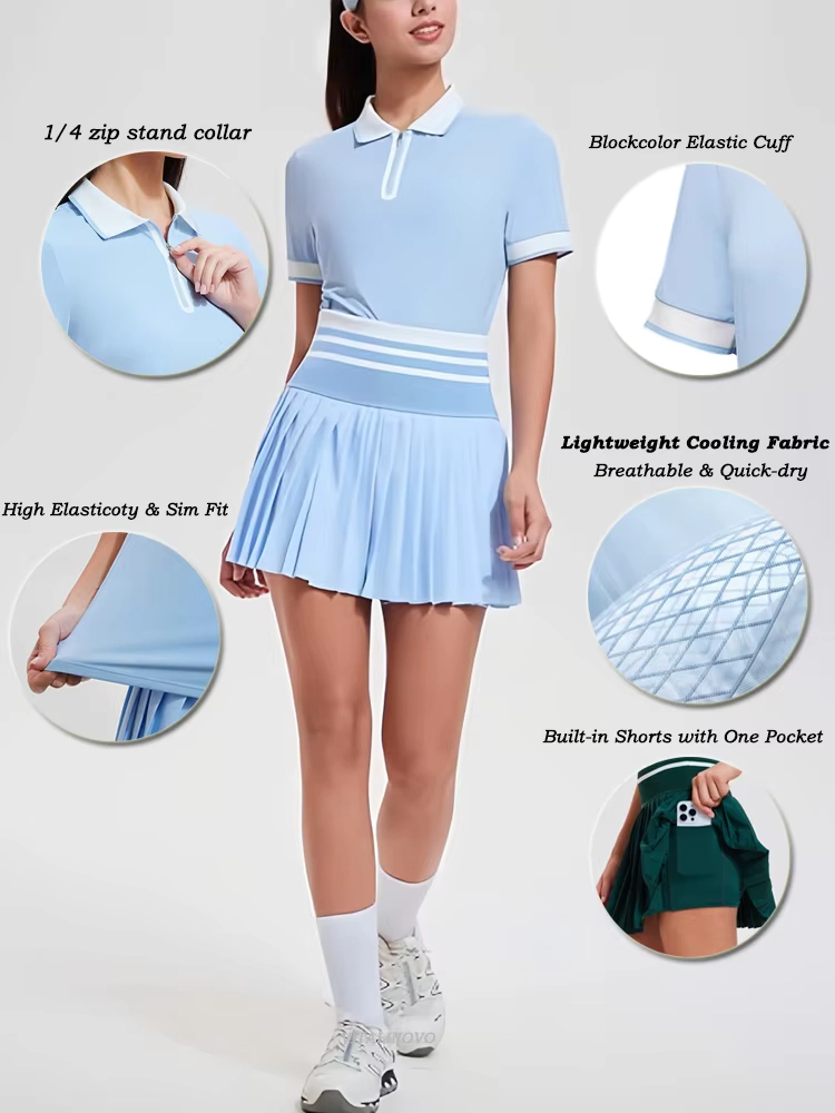 Moisture-Wicking Quarter-Zip Golf Top and Pocketed Pleated Skort Set