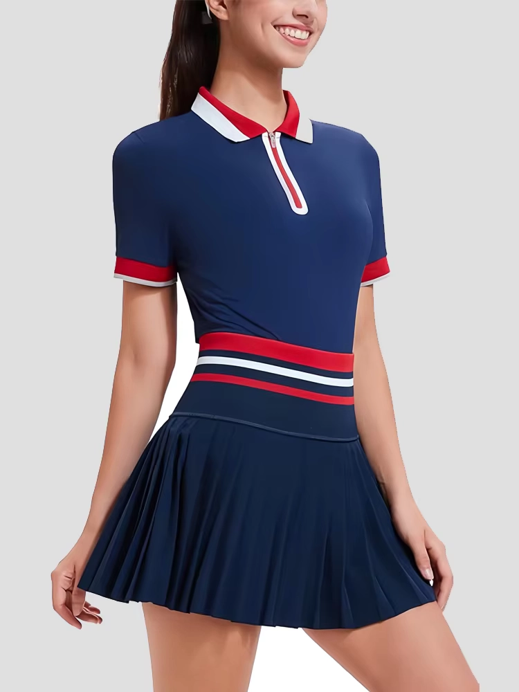 Moisture-Wicking Quarter-Zip Golf Top and Pocketed Pleated Skort Set