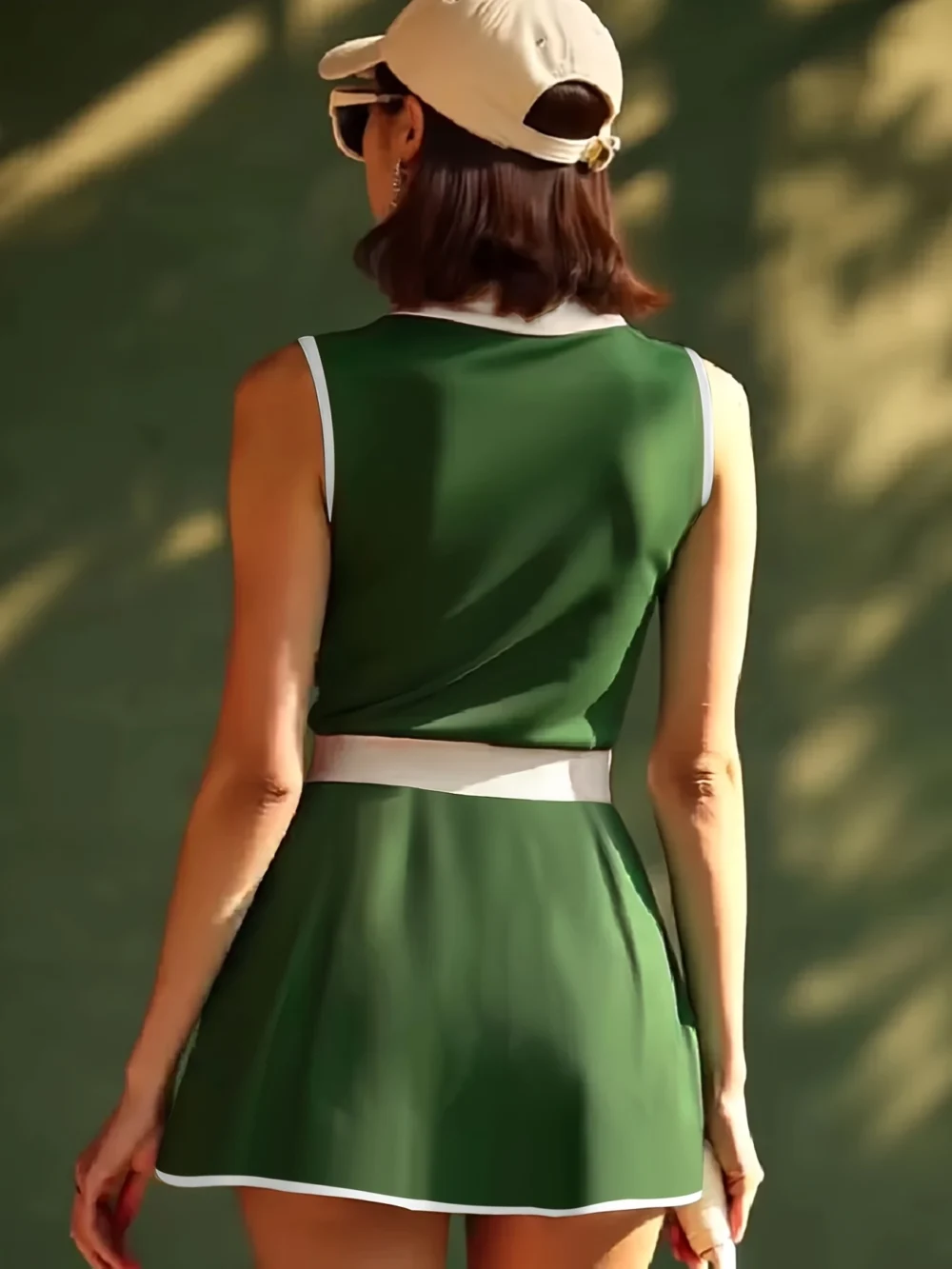 Color-Block Sleeveless A-Line Golf Dress with Back Zipper