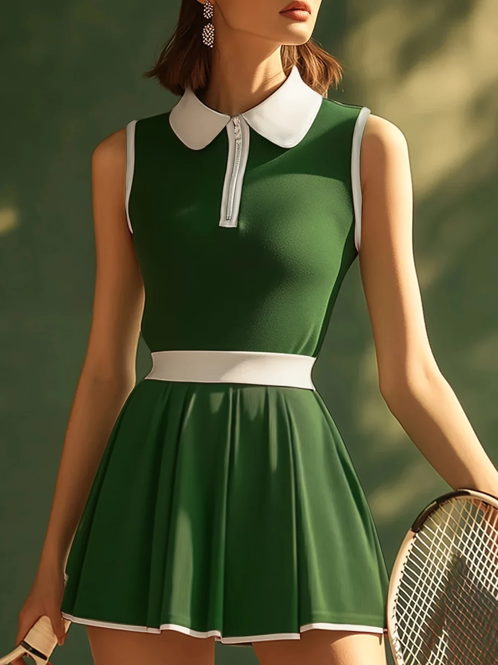 Color-Block Sleeveless A-Line Golf Dress with Back Zipper