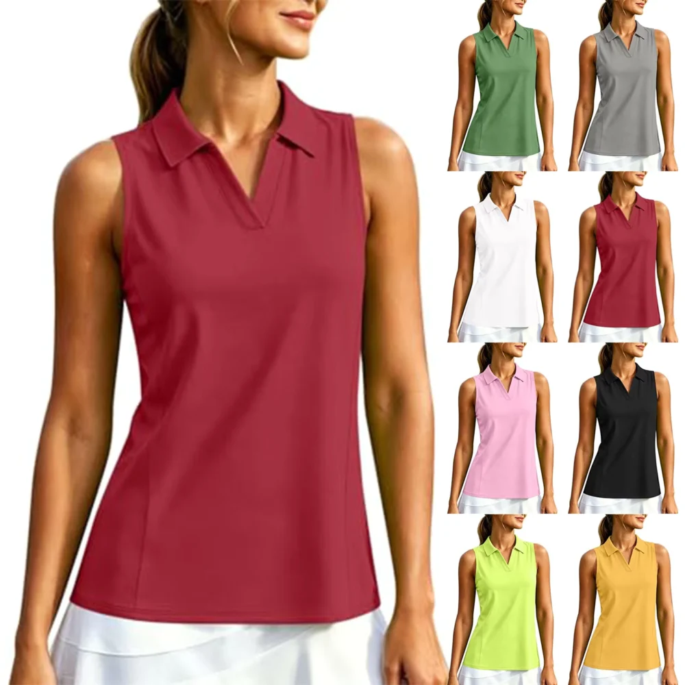 Ruffle-Shoulder Quick-Dry Racerback Sleeveless Golf Top with High Stretch