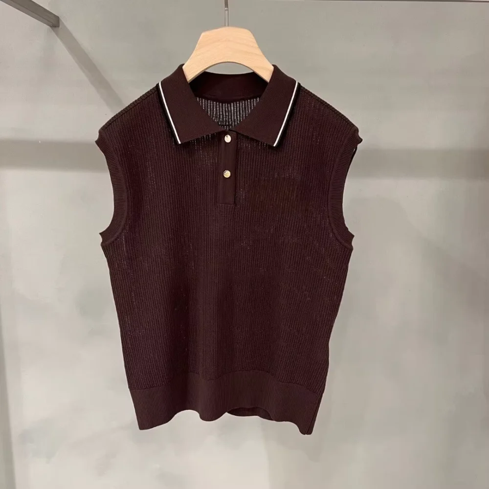 Cooling-Touch Breathable Knit Sleeveless Golf Polo with Lapel Collar