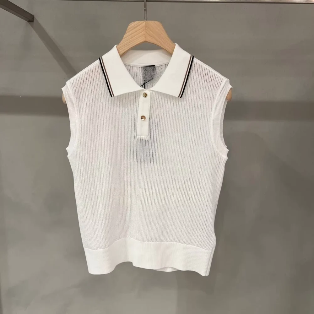 Cooling-Touch Breathable Knit Sleeveless Golf Polo with Lapel Collar