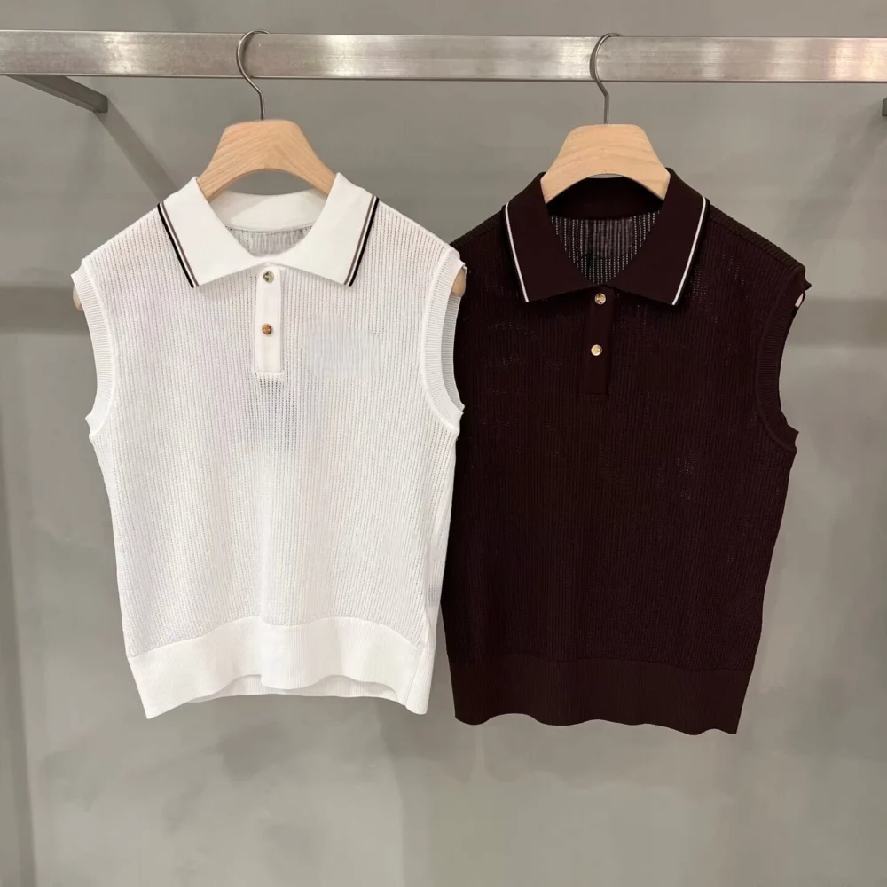 Cooling-Touch Breathable Knit Sleeveless Golf Polo with Lapel Collar