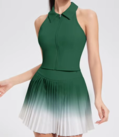 Breathable Built-In Bra Tank and High-Waisted Pleated Golf Skort Set