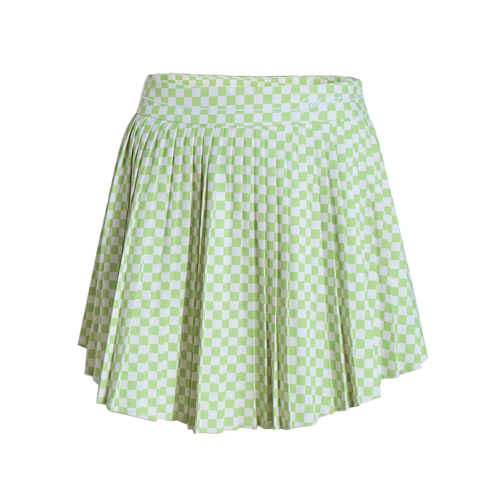 Breathable Sleeveless Golf Polo and Green Pleated Skirt Set