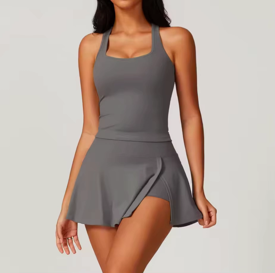 Quick-Dry Sleeveless Tank and High-Waisted Split Golf Skort Set