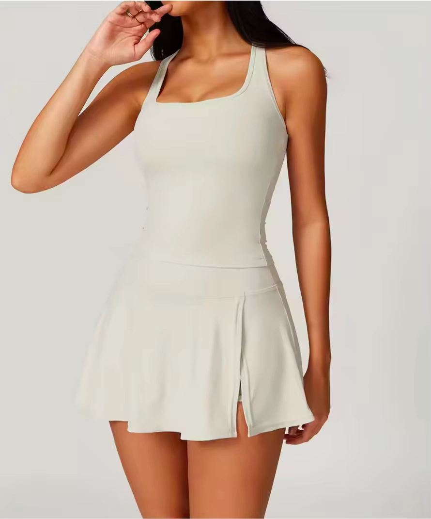 Quick-Dry Sleeveless Tank and High-Waisted Split Golf Skort Set
