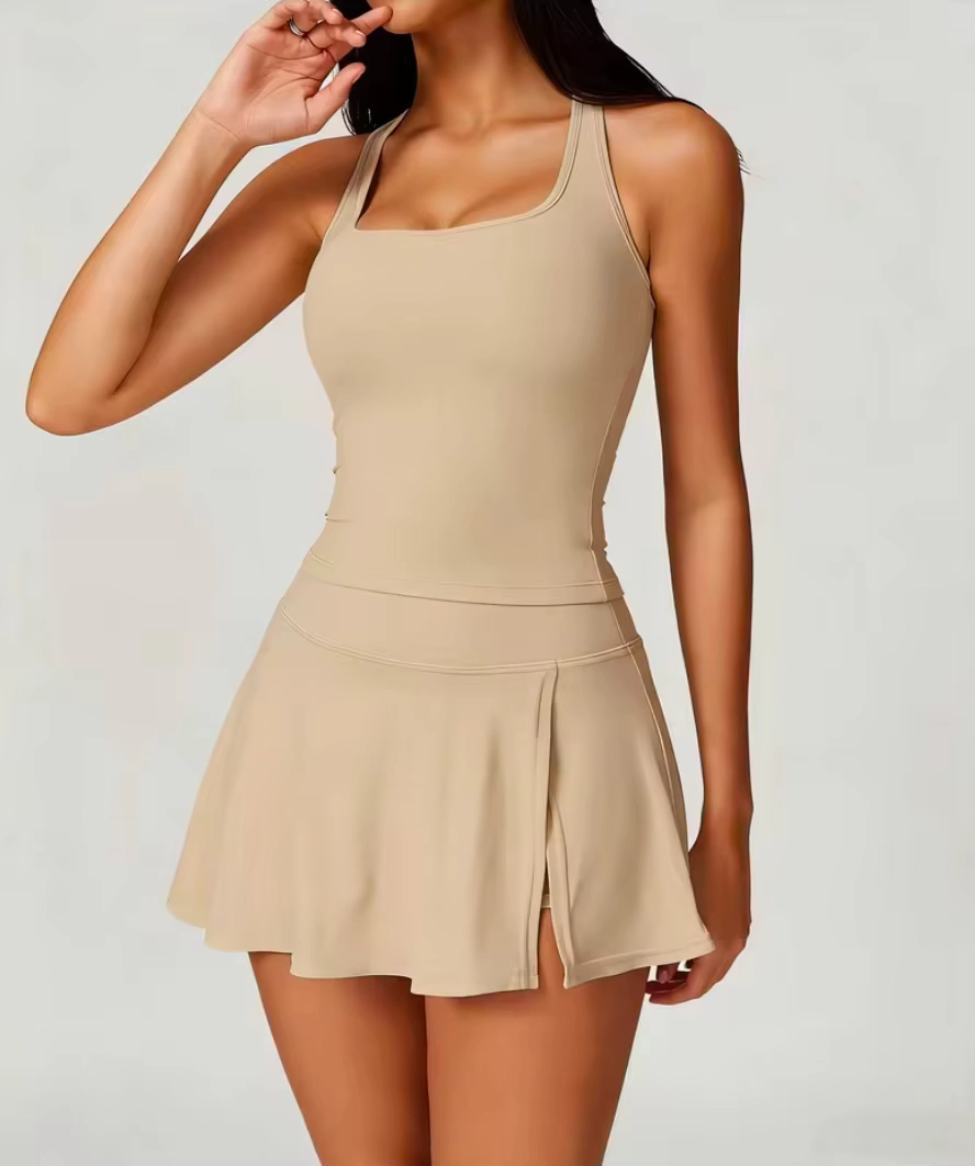 Quick-Dry Sleeveless Tank and High-Waisted Split Golf Skort Set