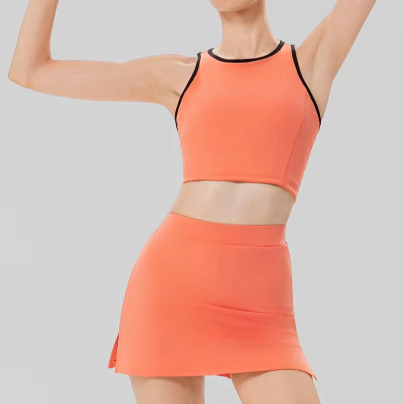Contrast Racerback Crop Top and Split Golf Skort Set