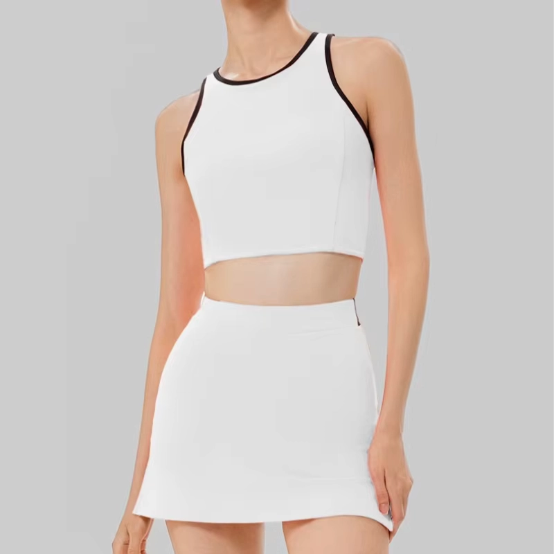 Contrast Racerback Crop Top and Split Golf Skort Set